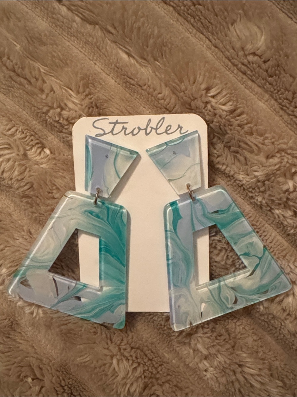 Strobler Turquoise Marble Geometric Statement Earrings
